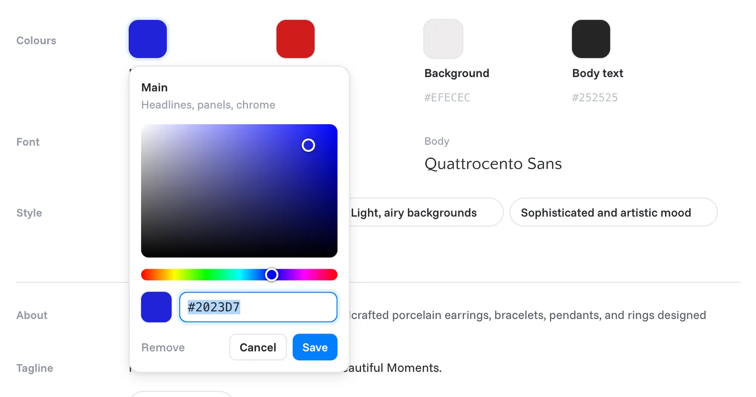 Editing a brand colour