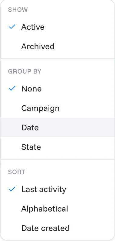 The Recents view options