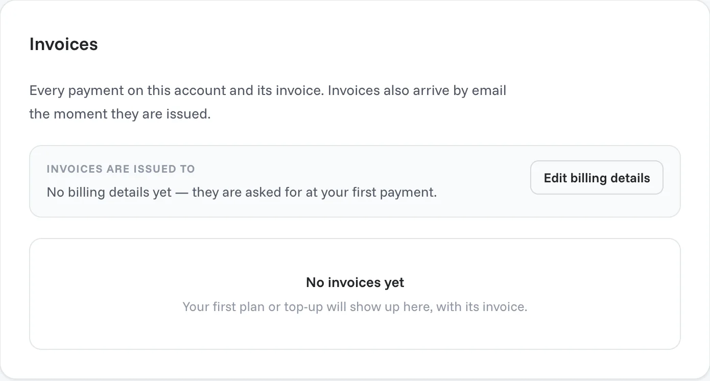 The Invoices page