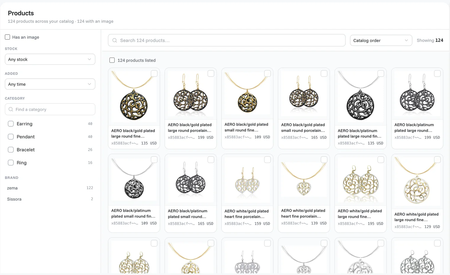 The Products page